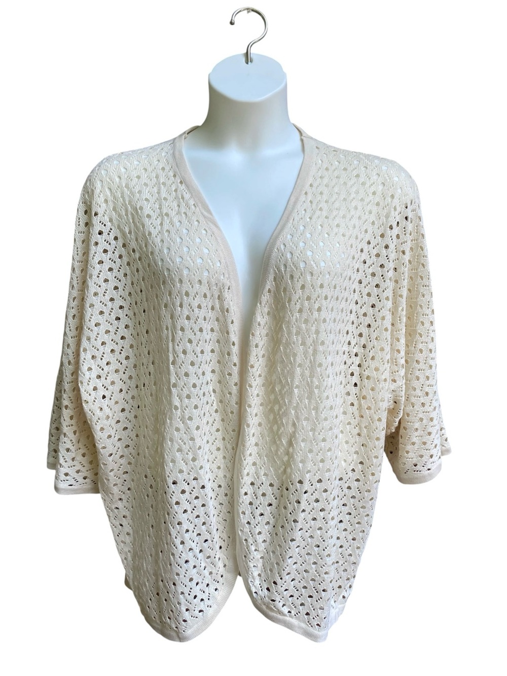 Womens Cream Cardigan Crochet Open Front Knit Boho Casual Plus Size 2XL New NWT